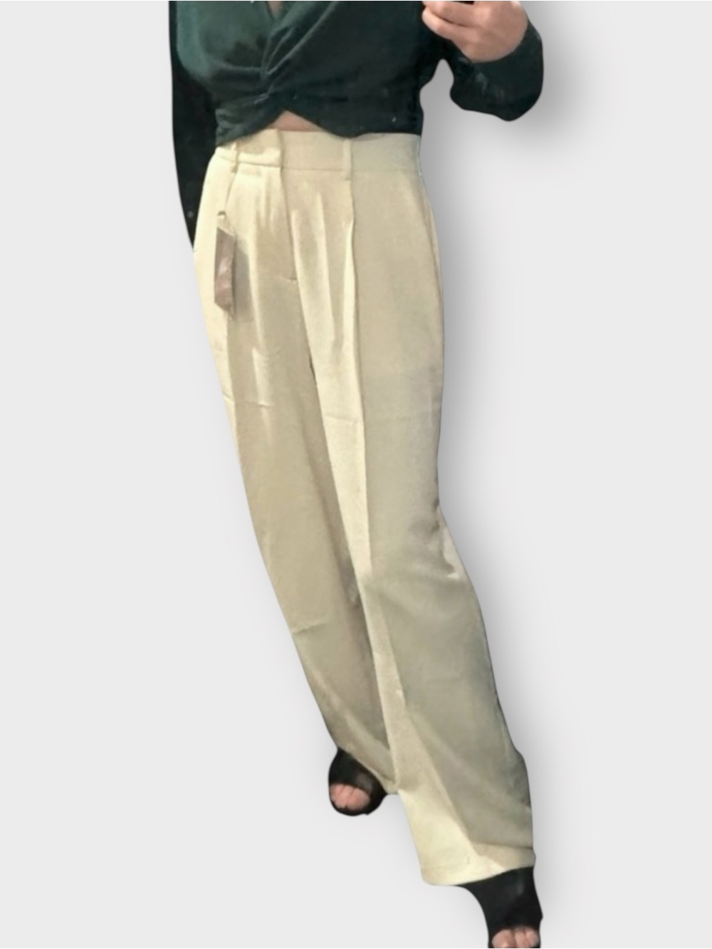 NWT Cream Wide-Leg Trousers | Pleated, Elastic Waist | Size Medium